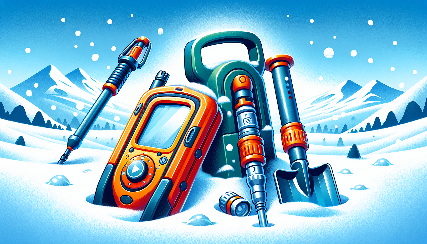 Ilustracja przedstawiająca podstawowe elementy lawinowego ABC, w tym detektor lawinowy i sonda lawinowa.