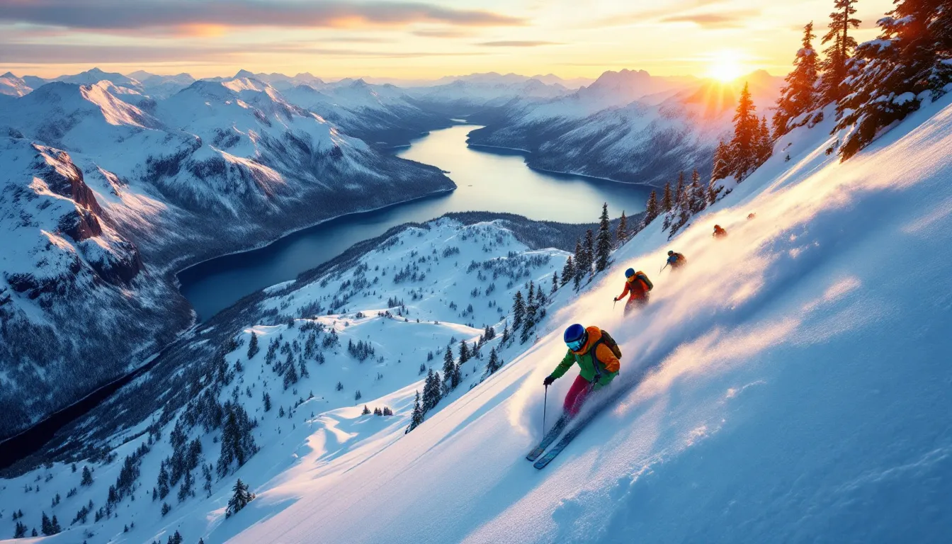 Szkolenie freeride w Norwegii, uczestnicy na stoku.